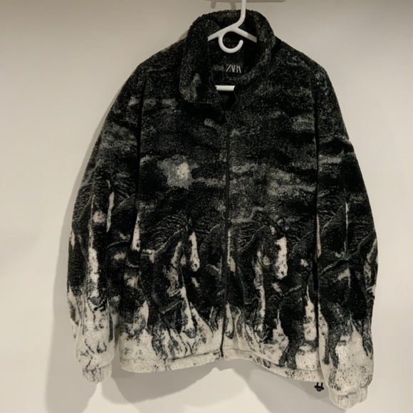 RARE Zara Horse Printed Faux Shearling Fleece Jacket - Picture 3 of 6